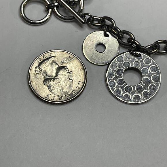 Cookie Lee signed bracelet chunky chain link disk dangle charms gray boho - Picture 5 of 8